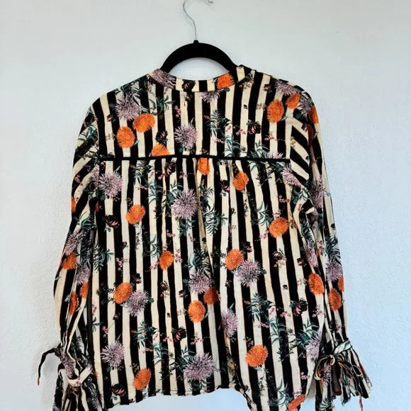 Anthropologie Striped Floral Women's Button Up Shirt Size XS - Picture 4 of 5